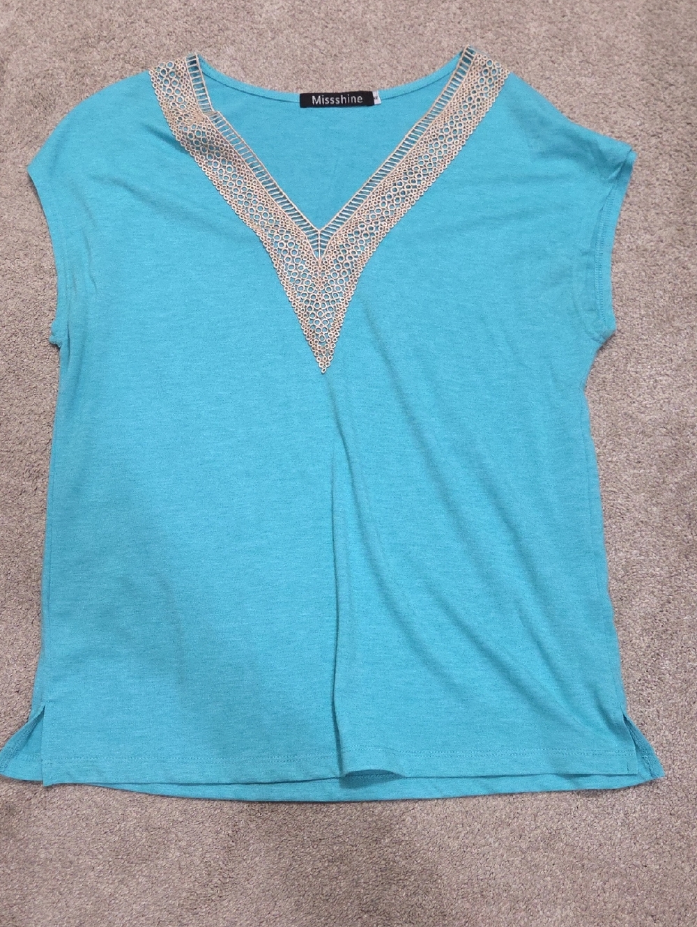 Missshine Boutique Crochet Neck Cap Sleeve Tee